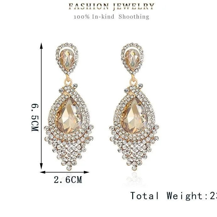 Luxury Rhinestone Crystal Teardrop Chandelier Earrings, Vintage Tassel Dangle Jewelry For Wedding Party Gift