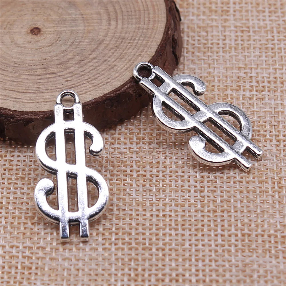33x16mm 3.2g Antique Silver Zinc Alloy Dollar Sign Charm Pendant for DIY Jewelry Making