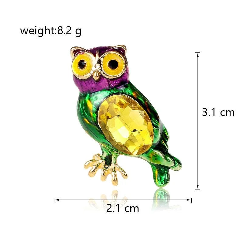 Cute Enamel Owl Brooch With Crystal Belly, Colorful Alloy Animal Lapel Pin For Cardigan Shawl Gift