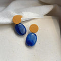 Klein Blue Colorblock Geometric Irregular Circle Enamel Copper Drop Earrings