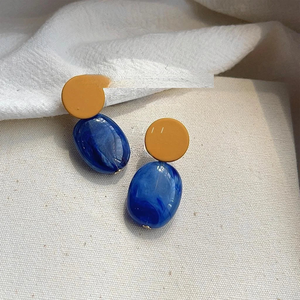 Klein Blue Colorblock Geometric Irregular Circle Enamel Copper Drop Earrings