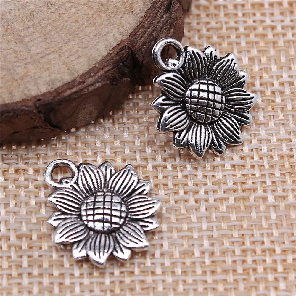 18x15mm 1.4g Multicolor Zinc Alloy Sunflower Flower Charm Pendant for Bracelet Necklace DIY Jewelry Making