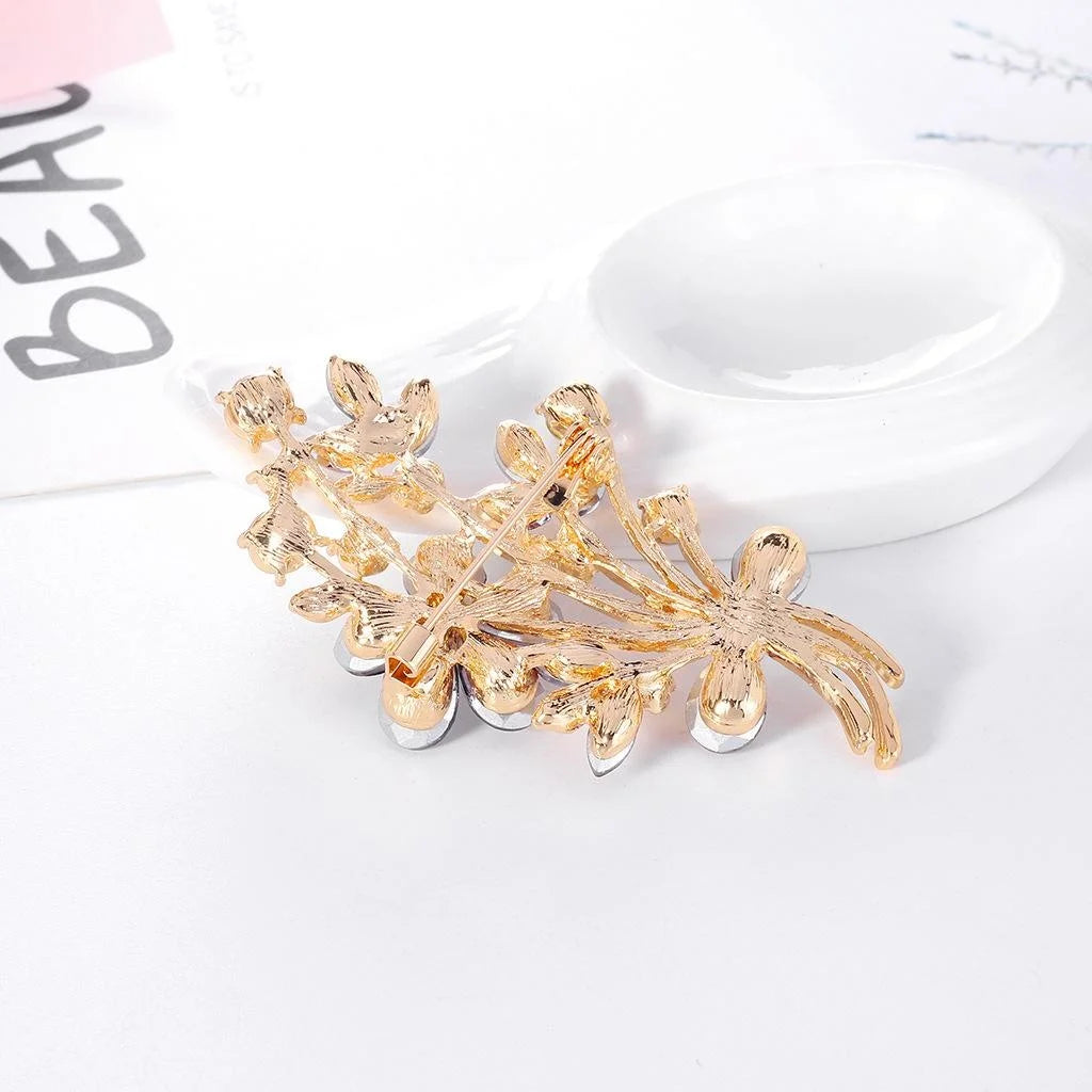 Elegant Purple Crystal Flower Bouquet Brooch Alloy Rhinestone Lapel Pin Corsage Suit Accessory Gift