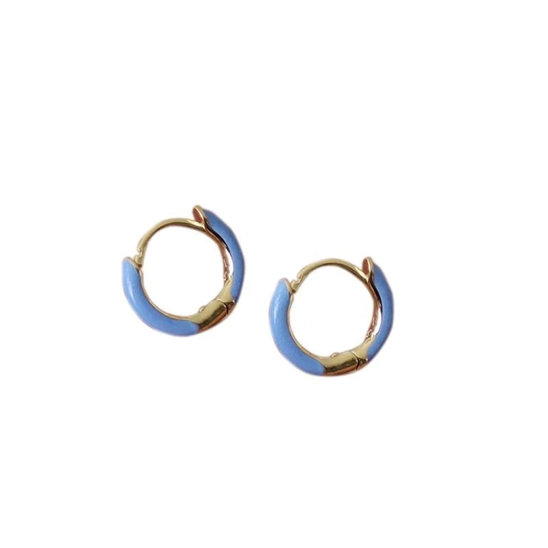 14K Gold Plated Copper Blue C Shape Enamel Geometric Drop Earrings For Women Korean Style