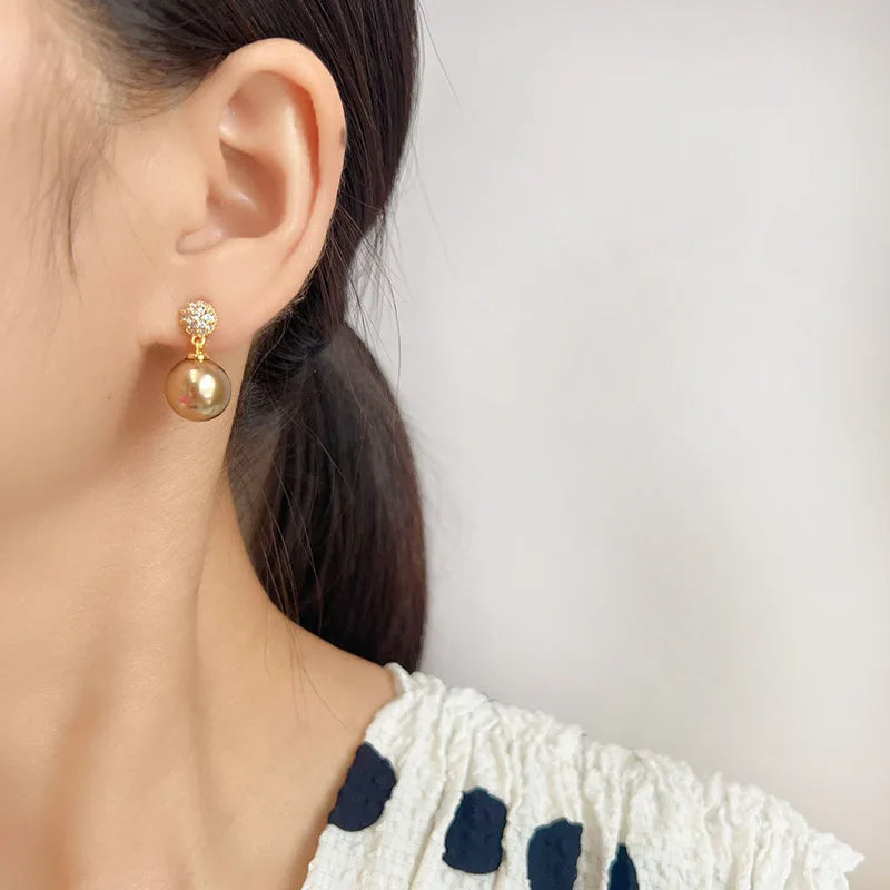 Elegant Brown Pearl Drop Zircon Spiral Stud & Clip On No Piercing Luxury Fashion Earrings