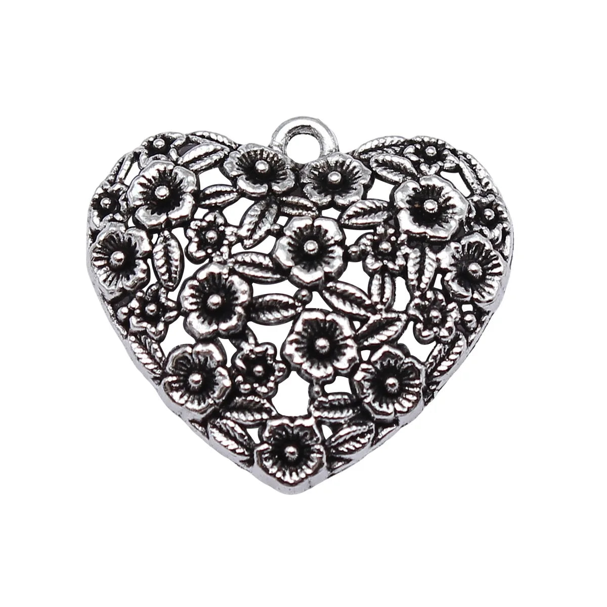 24x26mm 2.1g Antique Silver Zinc Alloy Flower Heart Charm Pendant for DIY Necklace Bracelet Making