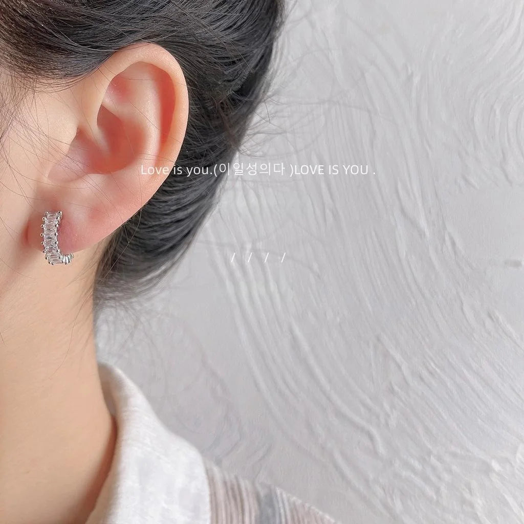 14K Plated Copper Micro Pave Zircon Geometric Round Ear Cuff Drop Earrings For Women