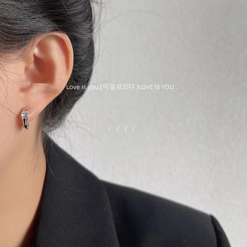 Minimalist Copper Zircon Micro Pave Polished Hoop Stud Earrings For Women