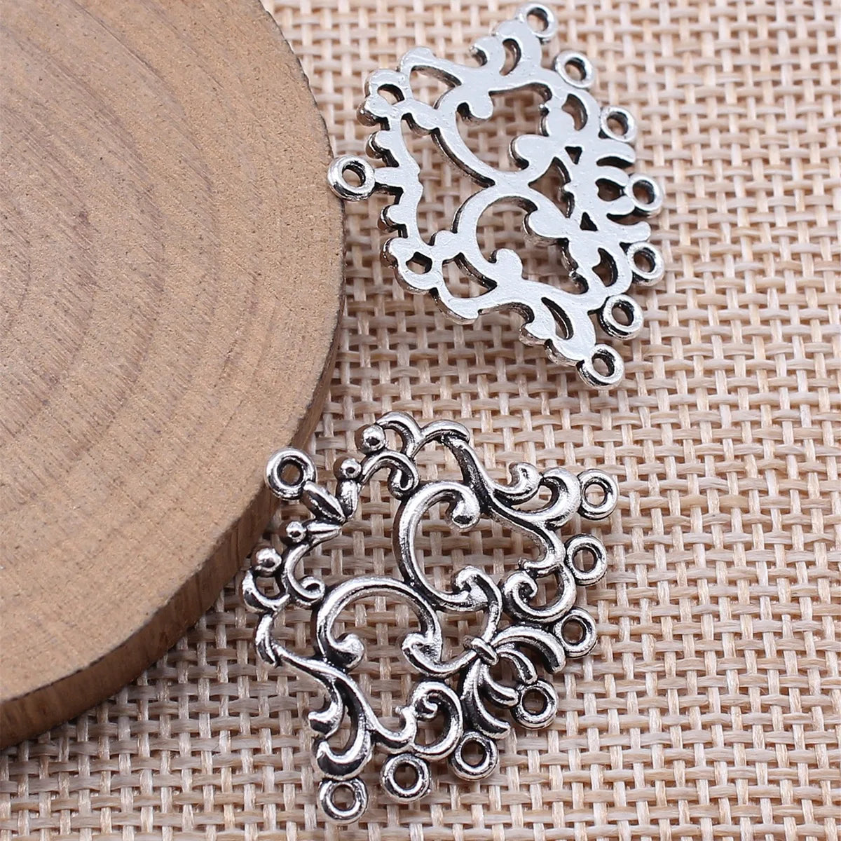 26x30mm 2.8g Antique Silver Zinc Alloy Geometric Flower Earring Connector Charms for DIY Earrings