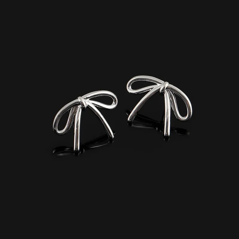 Elegant Metal Bow Knot Stud & Clip On No Piercing Minimalist Alloy Ribbon Shape Women's Earrings