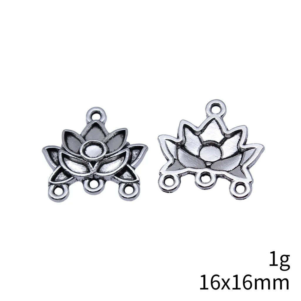 16x16mm 1g Antique Silver Zinc Alloy Lotus connector charm for DIY earrings and bracelet jewelry