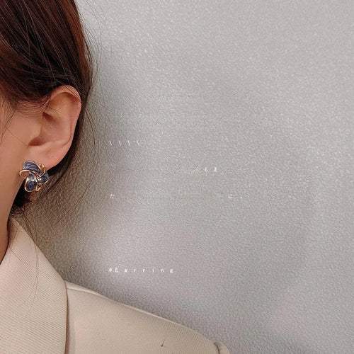 14K Gold Plated Copper Geometric Enamel Hollow Stud Earrings For Women Korean Fashion