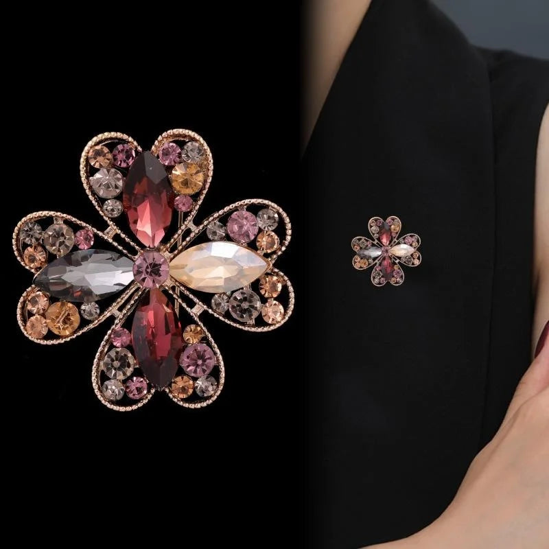 Elegant Rhinestone Hollow Heart Four Leaf Clover Brooch With Marquise Green Crystals Lapel Pin Gift
