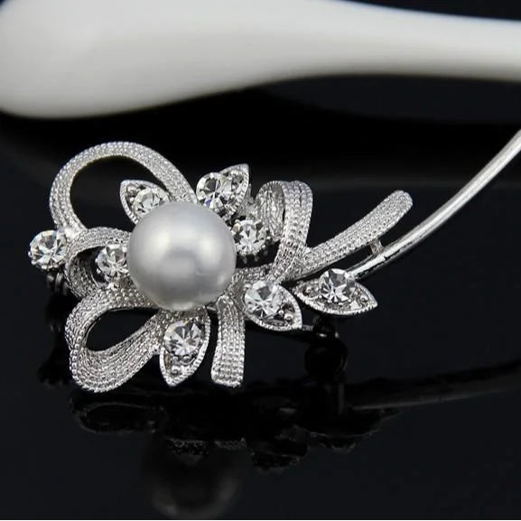 Elegant Bridal Flower Alloy Brooch With Pearl Rhinestone Zircon, Wedding Corsage Lapel Pin Suit Accessory
