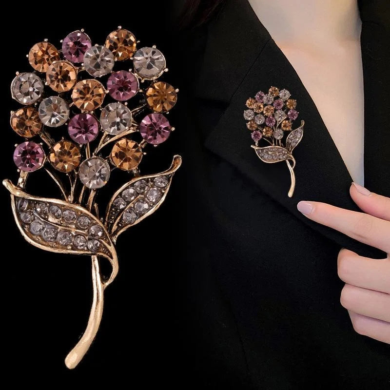 Elegant Dandelion Bouquet Rhinestone Alloy Brooch For Women, Floral Lapel Pin Suit Accessory Gift