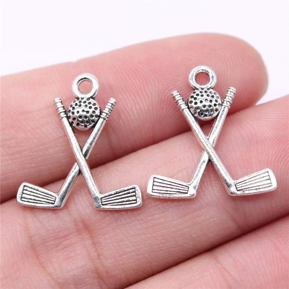 20x18mm 0.84g Antique Silver Zinc Alloy Golf Ball Charm Pendant for DIY Sports Theme Jewelry Making