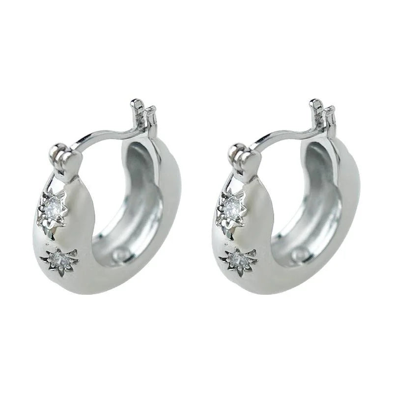 Copper Micro Pave Zircon Star Hoop Drop Earrings Minimalist Cool Geometric Jewelry For Women