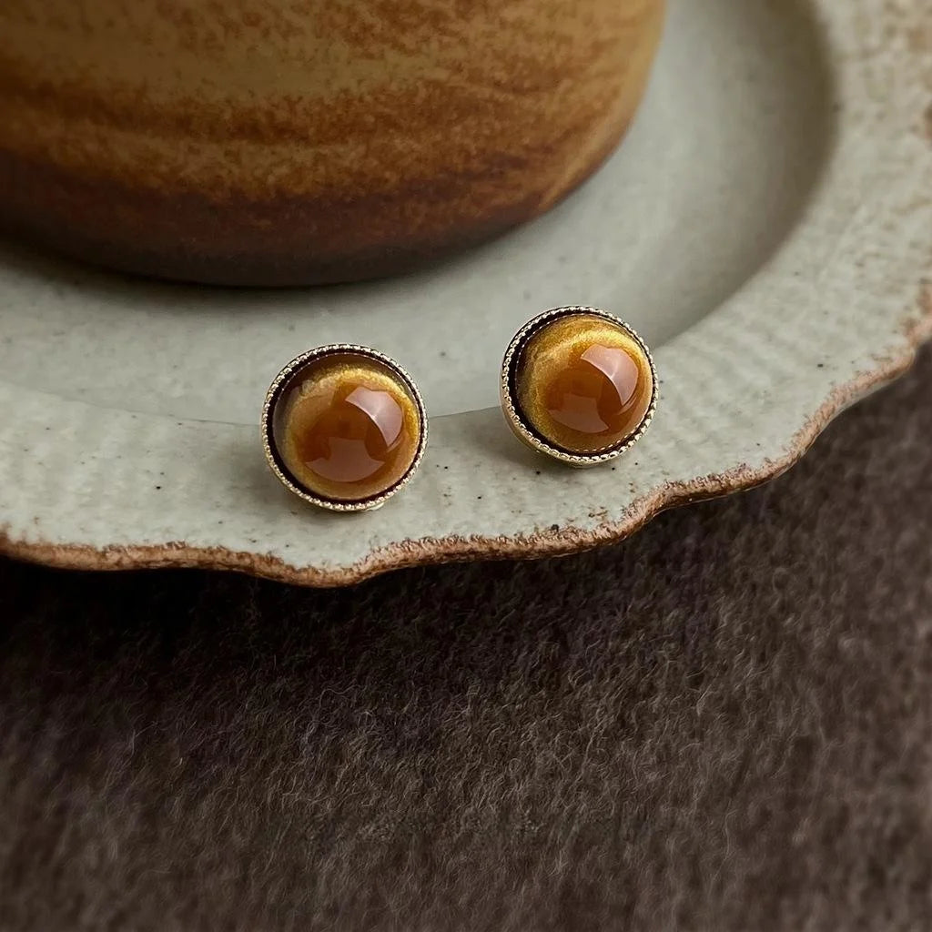 Vintage Alloy Round Geometric Stud Earrings Minimalist Commuter Style Jewelry