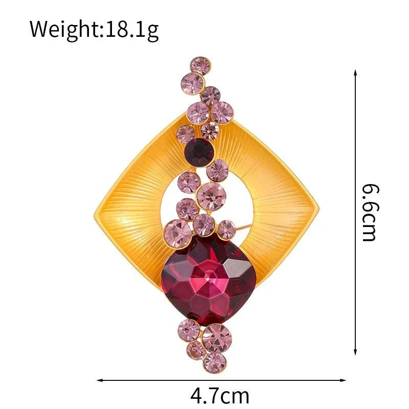 Luxury Geometric Square Crystal Glass Rhinestone Brooch, Elegant French Style Lapel Pin Suit Accessory