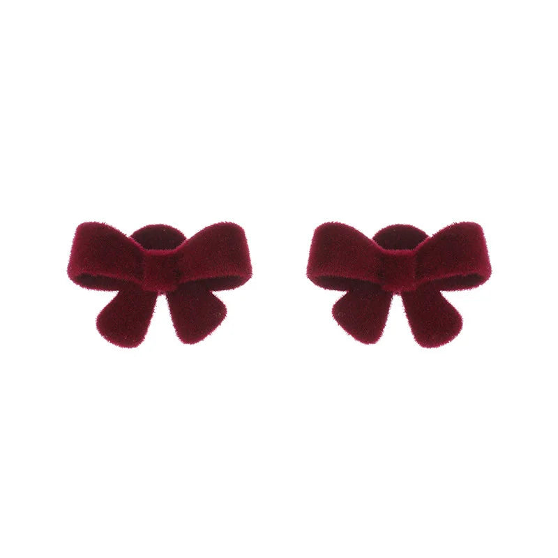 Red Plush Bow Stud & Clip On No Piercing Elegant Furry Knot Alloy Ear Cuff Women's Earrings
