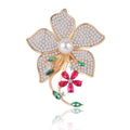 Elegant Pearl And Rhinestone Flower Brooch With Colorful Crystal Leaves, Women's Lapel Pin Suit Accessory Gift