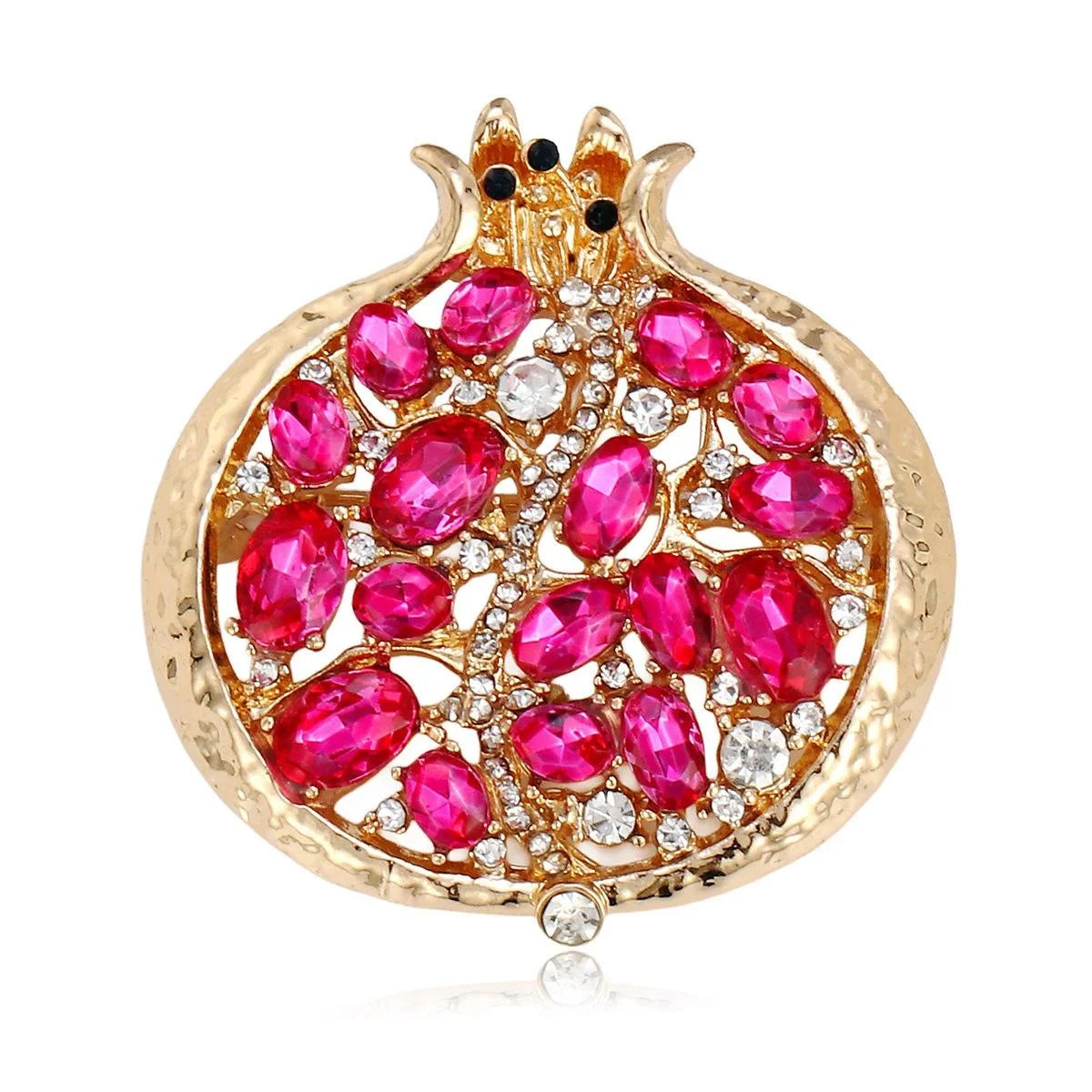Elegant Pomegranate Brooch With Pink Rhinestones And Gold Alloy Fruit Design Lapel Pin For Suit Accessory