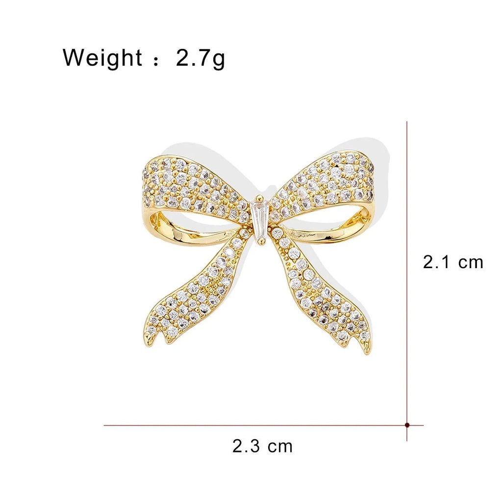 Luxury Bowknot Zircon Rhinestone Enamel Pearl Brooch, Elegant Gold Alloy Lapel Pin Suit Accessory Gift