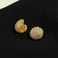 Light Luxury Copper Shell Stud Earrings With Micro Pave Zircon Geometric Banquet Fashion Jewelry