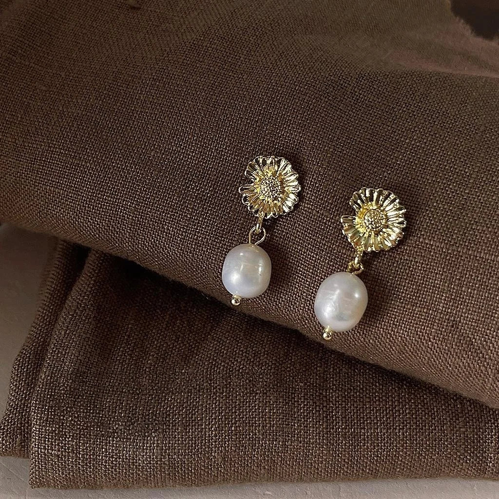 Natural Freshwater Pearl Geometric Vintage Handmade Drop Earrings For Women