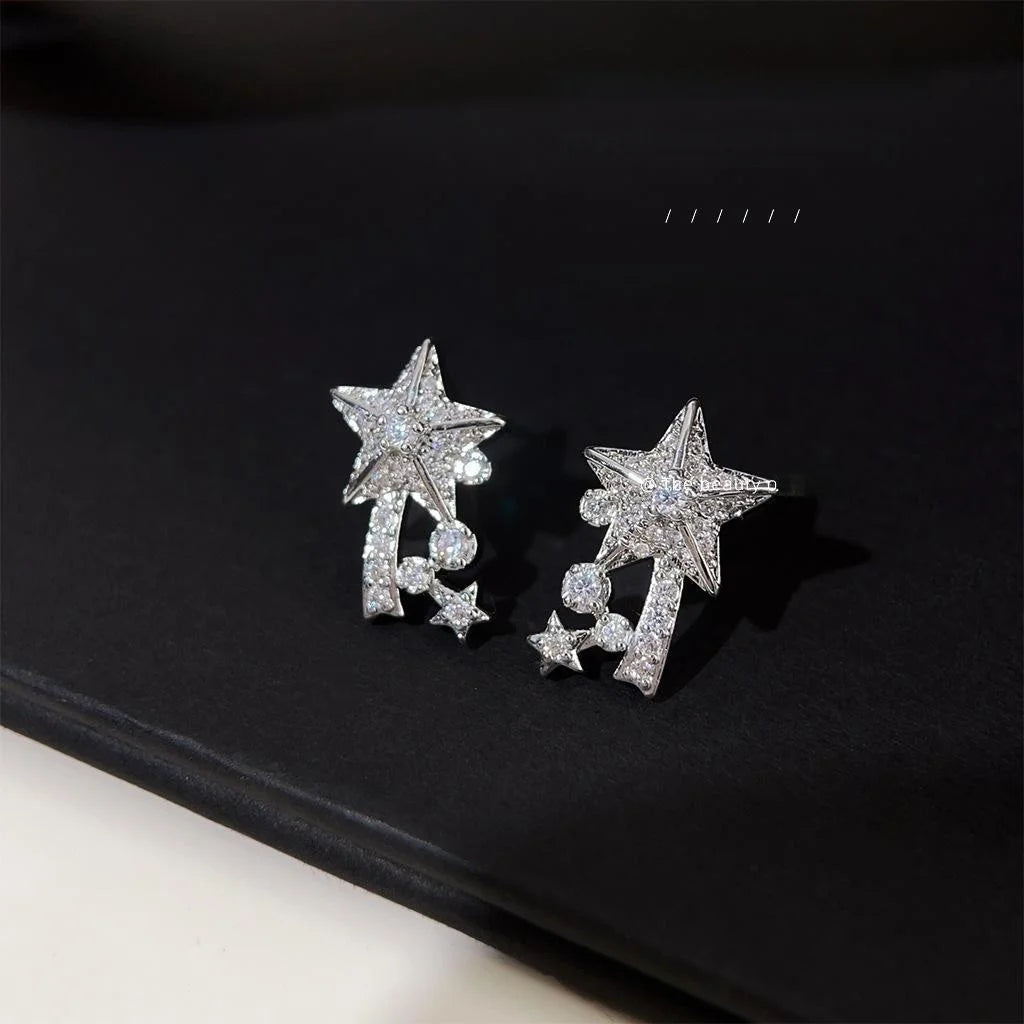 Micro Pave Zircon Star Meteor Copper Drop Earrings Minimalist Style Designer Jewelry