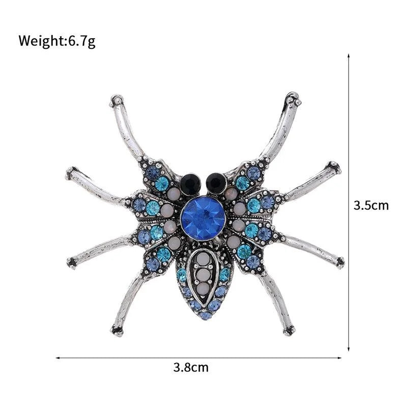 Luxury Blue Rhinestone Spider Brooch Vintage Alloy Halloween Lapel Pin For Men's Suit Accessory Gift