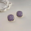 Taro Purple Square Alloy Stud Earrings French Vintage Crackle Geometric Palace Style Jewelry