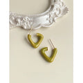 Avocado Green Geometric Triangle Copper Stud Earrings Minimalist Hollow Enamel Line Jewelry