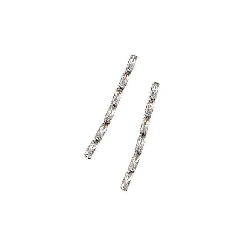 Korean Style Silver Plated Zircon Micro Pave Geometric Line Drop Earrings For Women