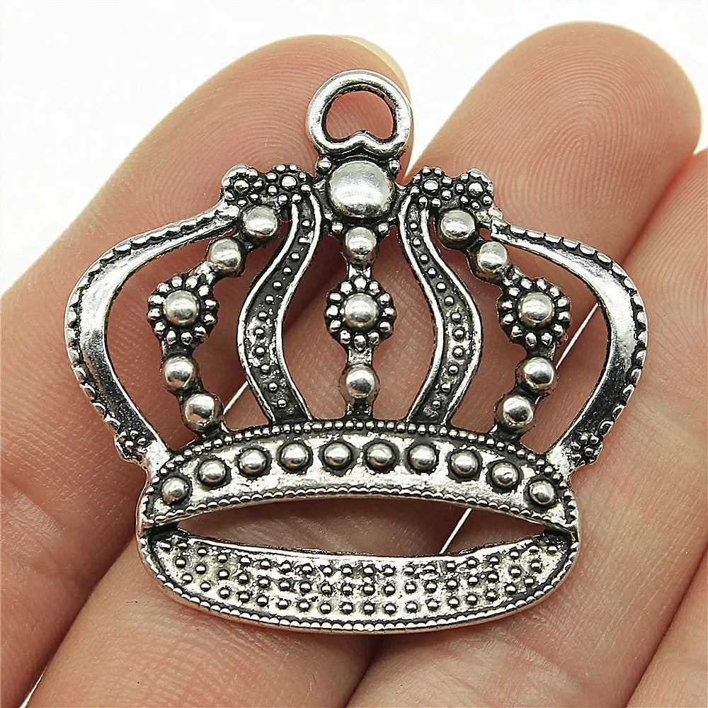 42x41mm 6.7g Antique Silver Zinc Alloy Large Crown Charm Pendant for DIY Necklace Bracelet Making