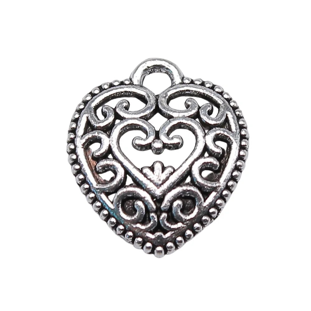 16x15mm 0.9g Multicolor Zinc Alloy Carved Heart Charm Pendant for DIY Necklace Bracelet Making