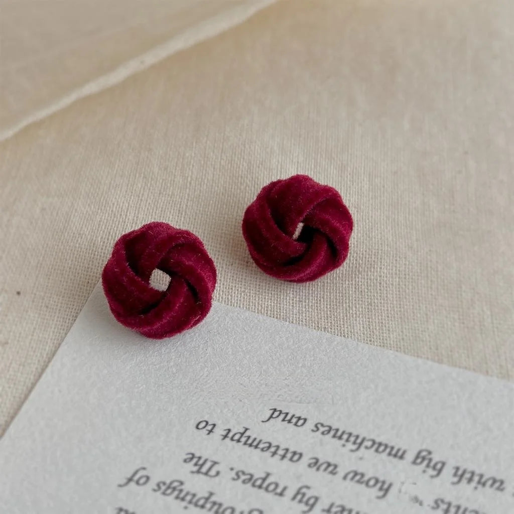 Vintage Burgundy Flocked Copper Geometric Hollow Stud Earrings For Women