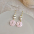 Vintage Court Style Freshwater Pearl Pink Glass Crystal Round Hoop Drop Earrings
