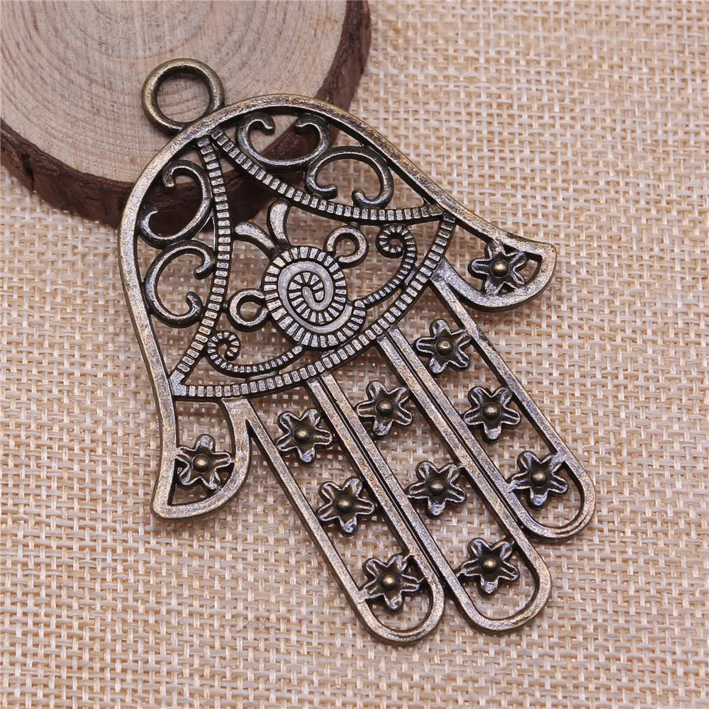 85x62mm 18.5g Zinc alloy Hollow Flower Hamsa Hand charm pendant for DIY necklace jewelry making