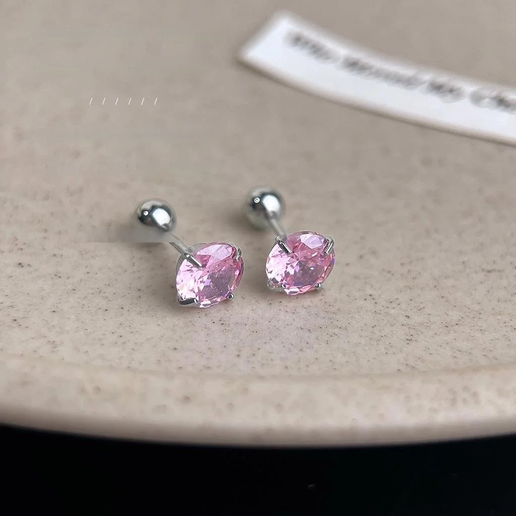 304 Stainless Steel Screw Back Stud Earrings With Colorful Zircon Round Geometric Minimalist Design