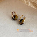 14K Gold Plated Copper Tiger Eye Stone Geometric Round Peace Buckle Drop Earrings For Women