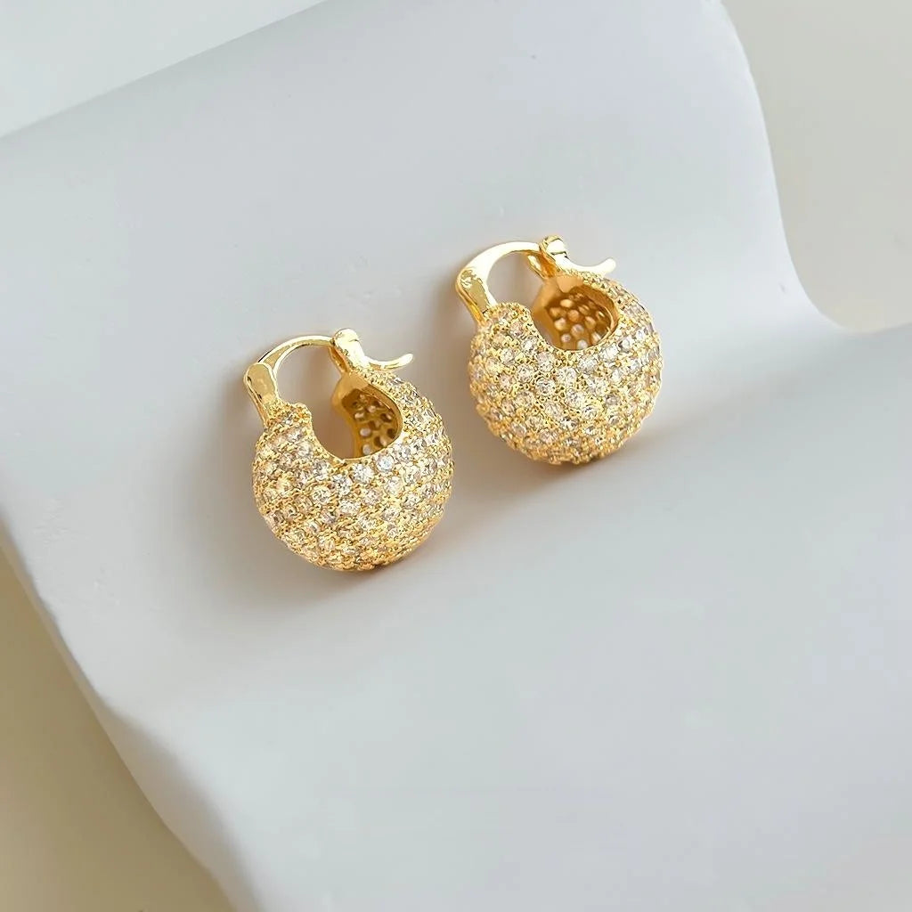Thick Gold Plated Copper Zircon Geometric Round Old Money Style Drop Earrings