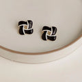 French Vintage Red Square Enamel Alloy Flower Stud Earrings Light Luxury Geometric Jewelry