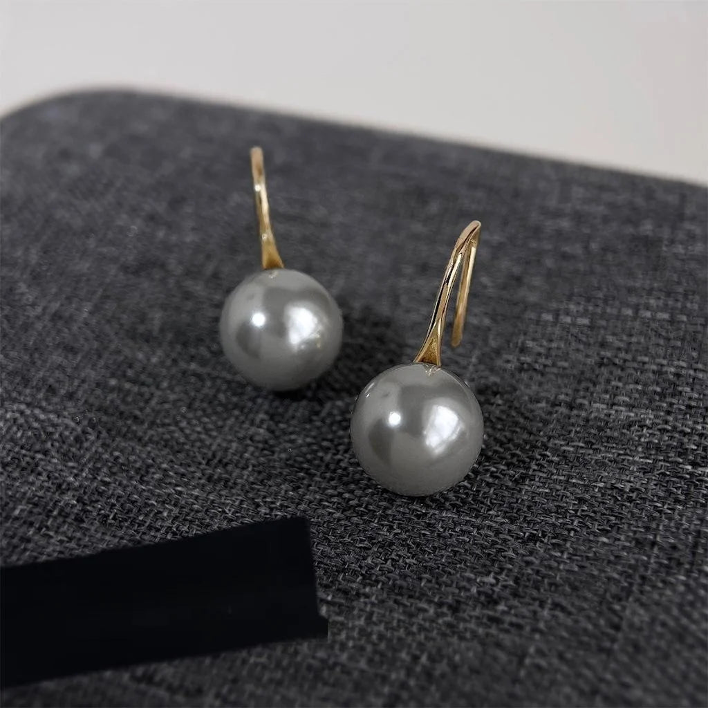 14K Gold Plated Copper Gray Glass Pearl Geometric Drop Earrings For Commuter Style