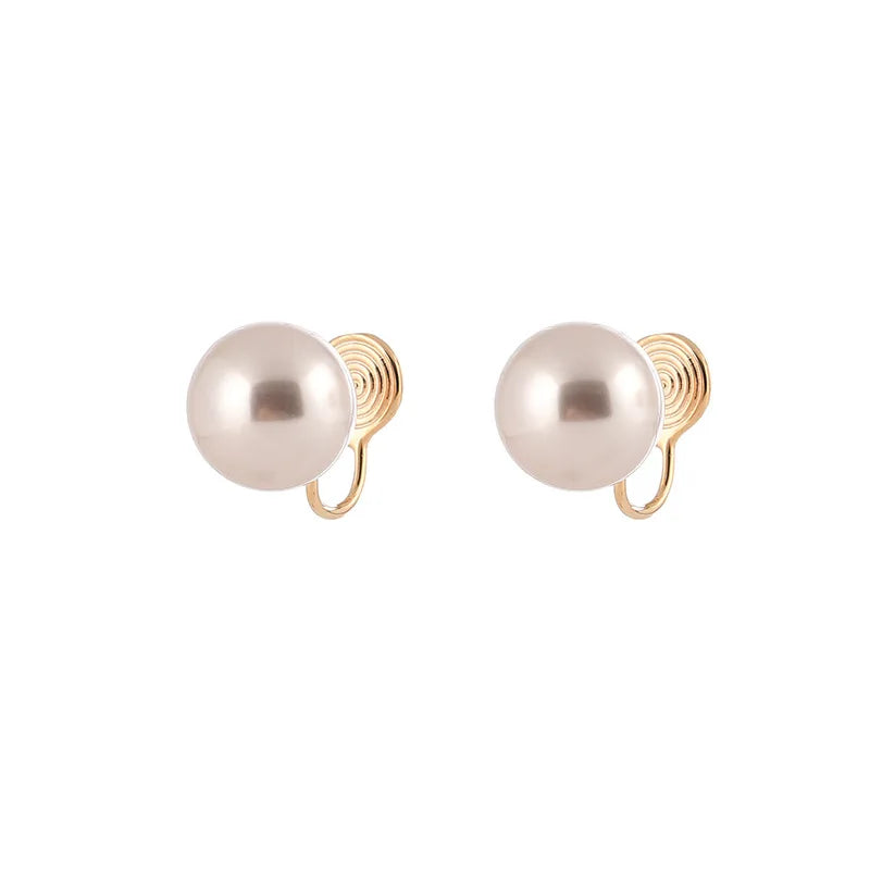 Elegant Light Pink Pearl Spiral Disc Alloy Stud & Clip On No Piercing Commuter Fashion Earrings
