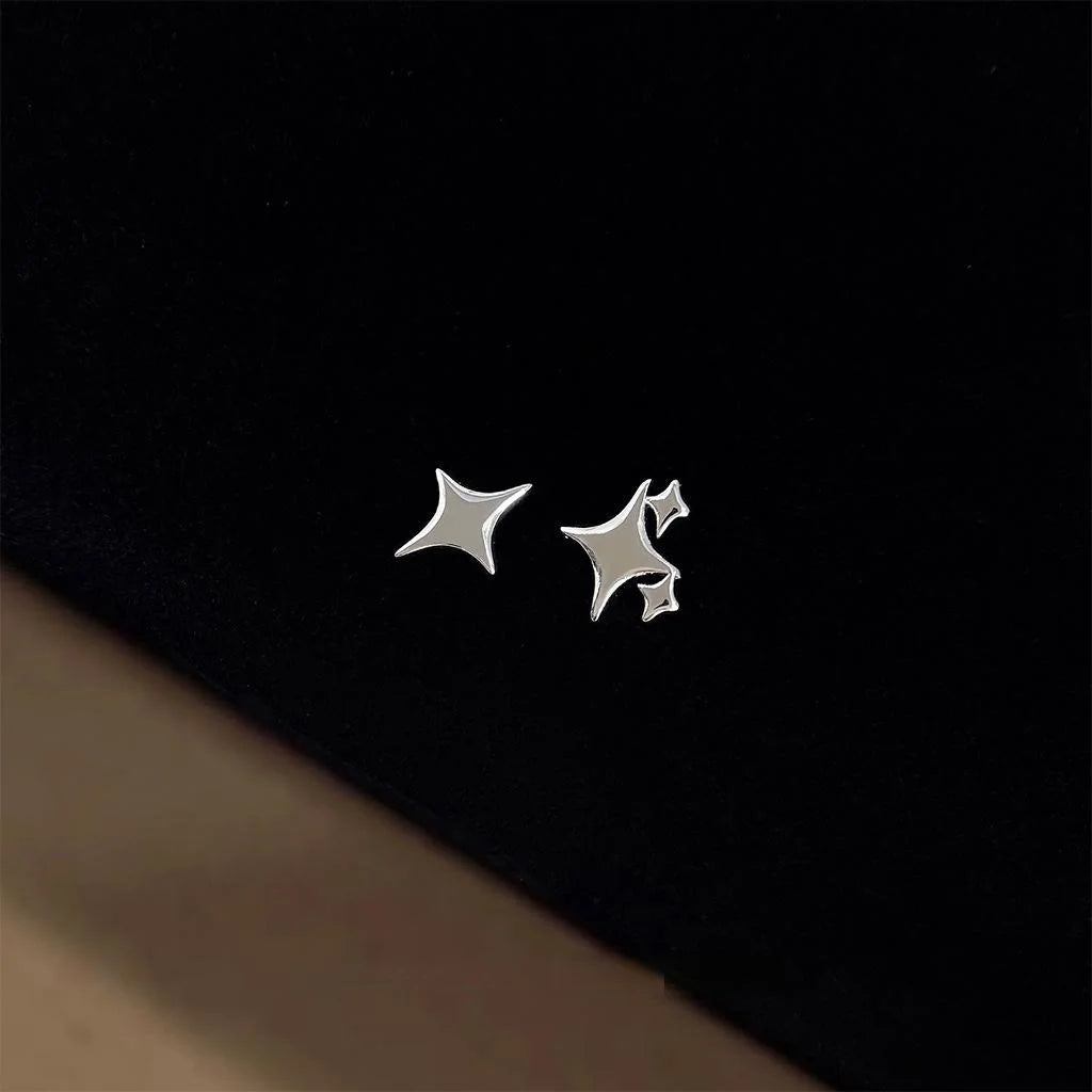 Minimalist Copper Starburst Stud Earrings, Smooth Asymmetric Mini Jewelry