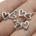 18x16mm 0.8g Antique Silver Zinc Alloy Double Heart Charm Pendant for DIY Necklace Bracelet Making