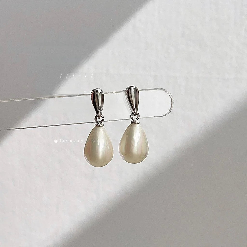 French Vintage Teardrop Pearl Drop Earrings Copper Minimalist Elegant Commuter Jewelry