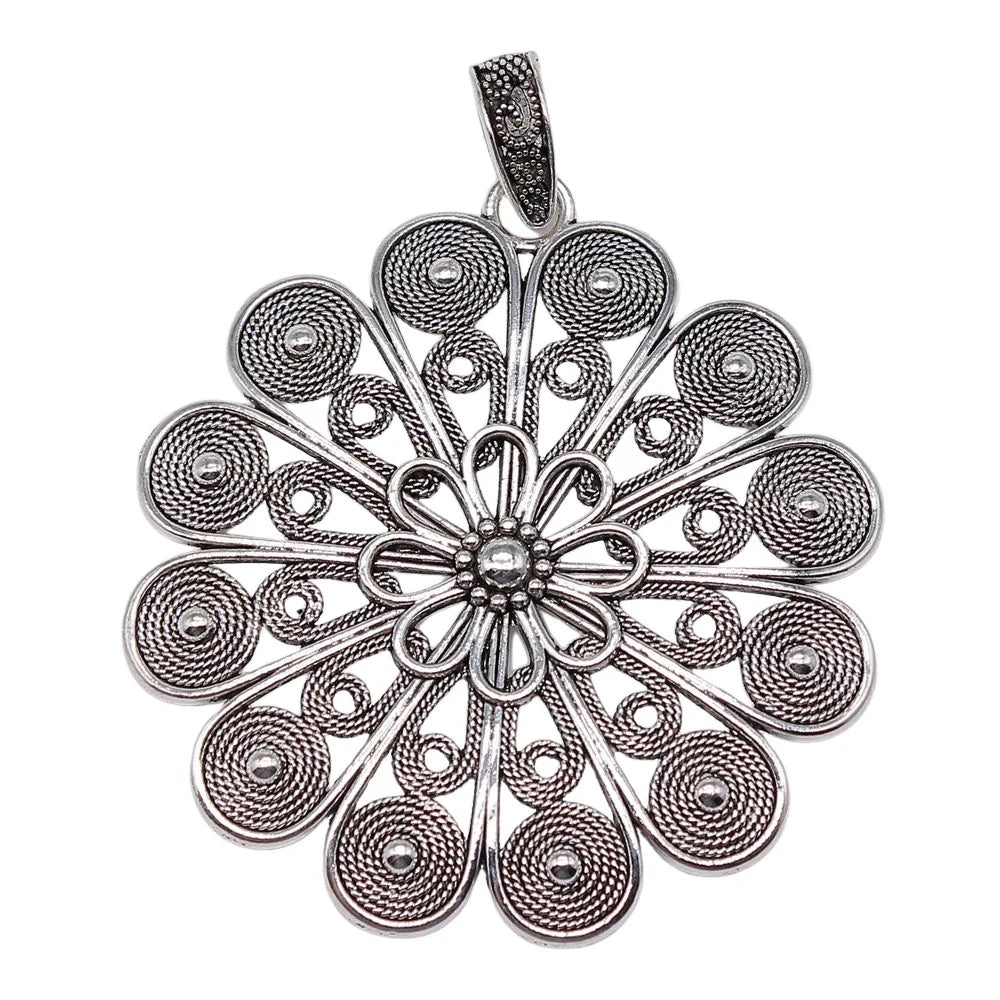 75x61mm 16.2g Antique Silver Zinc Alloy Mandala Pattern Charm Pendant for DIY Necklace Making