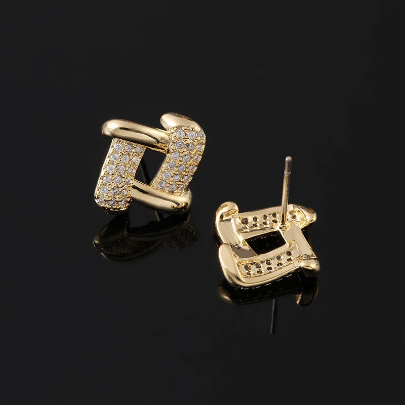 Elegant Geometric Diamond Link Zircon Alloy Stud & Clip On No Piercing Commuter Fashion Earrings